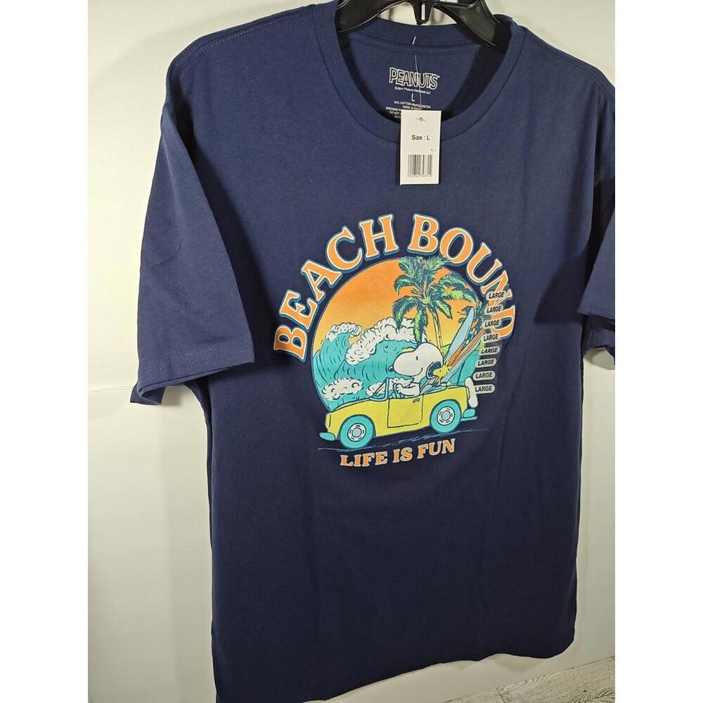 Peanuts Snoopy & Woodstock Beach Bound Women's Size Large T-Shirt Navy NWT - Picture 3 of 6